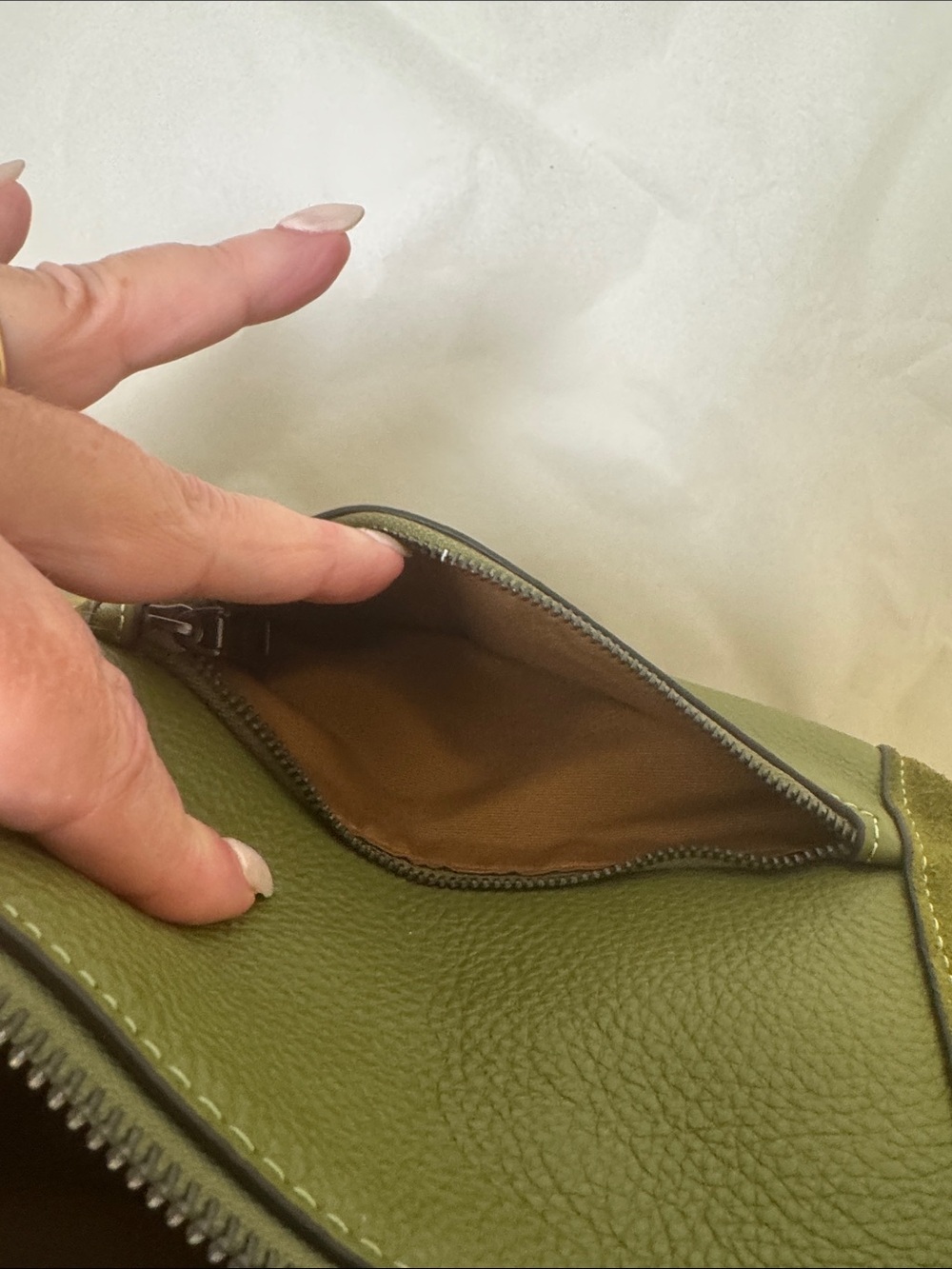 Coach Kasey Olive Green Leather & Suede Two-way Crossbody with gunmetal hardware - Picture 13 of 17